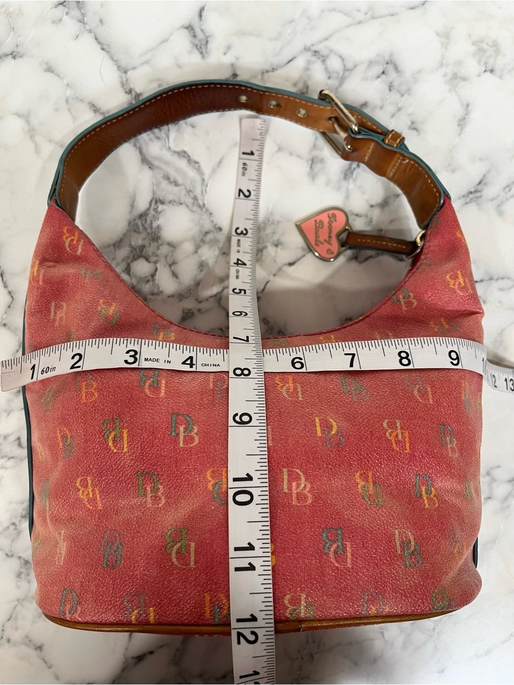 Dooney & Bourke Vintage Pink Multicolor Rainbow Logo Hobo Shoulder Bag Y2K - Picture 12 of 16